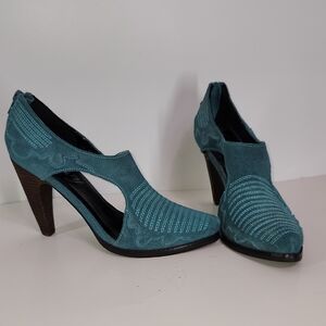 Envy Teal Suede Cutout Heels